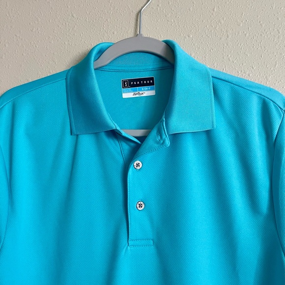 Men’s golf polo. PGA Tour Airflux. Size small. Aqua / teal color - Picture 2 of 7